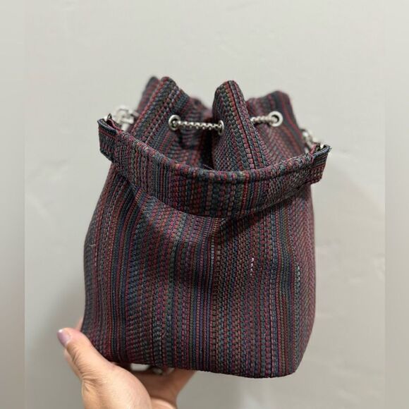 Colorful Stripe  Genuine Woven Leather Drawstring Bucket Bag & 3 Strap Styles - Picture 13 of 16